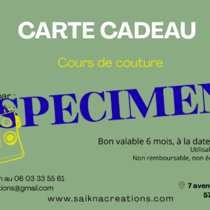 Carte cadeau - Cours de couture de 2 h