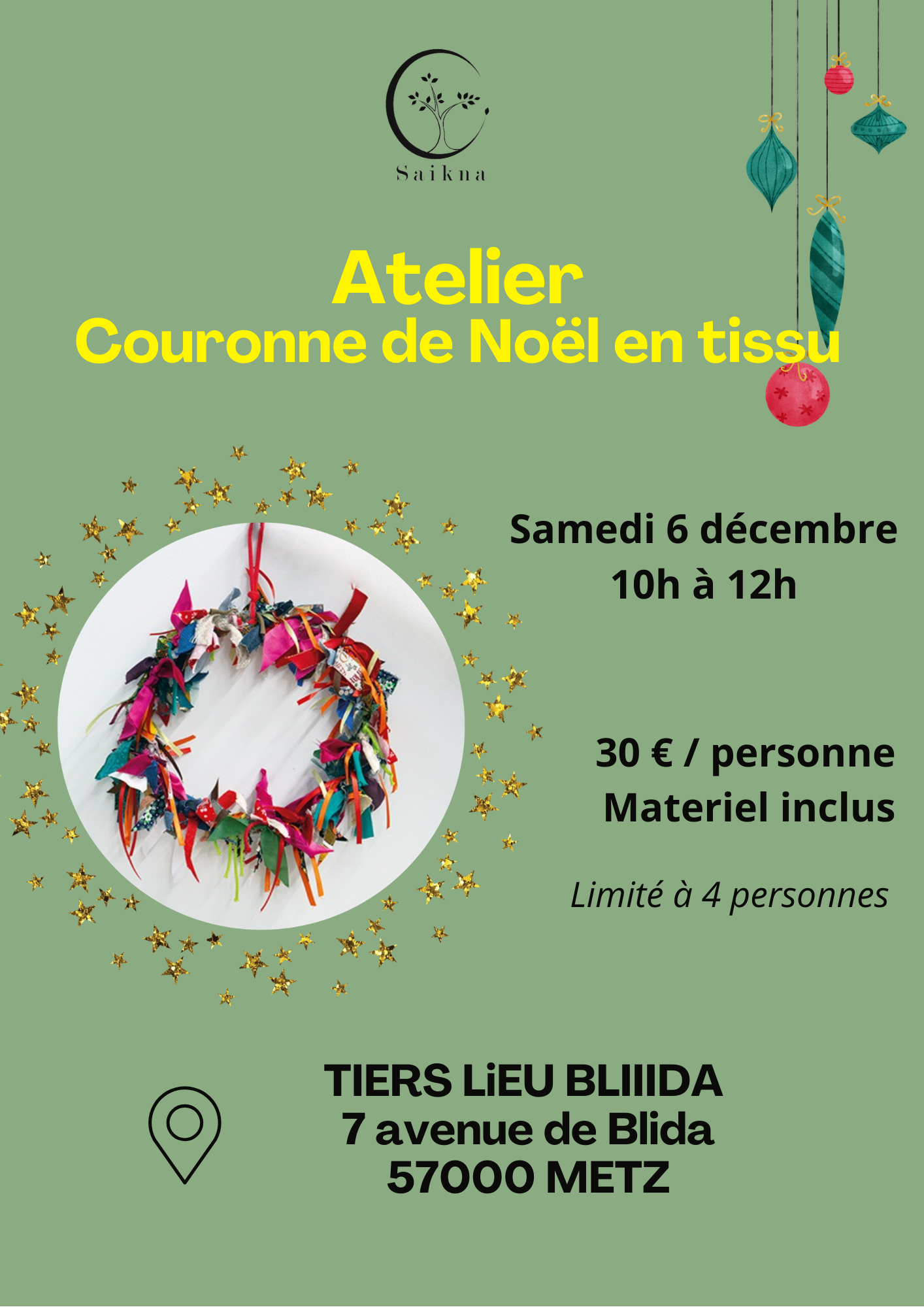 Atelier couronne de Noël le 6 décembre 2025