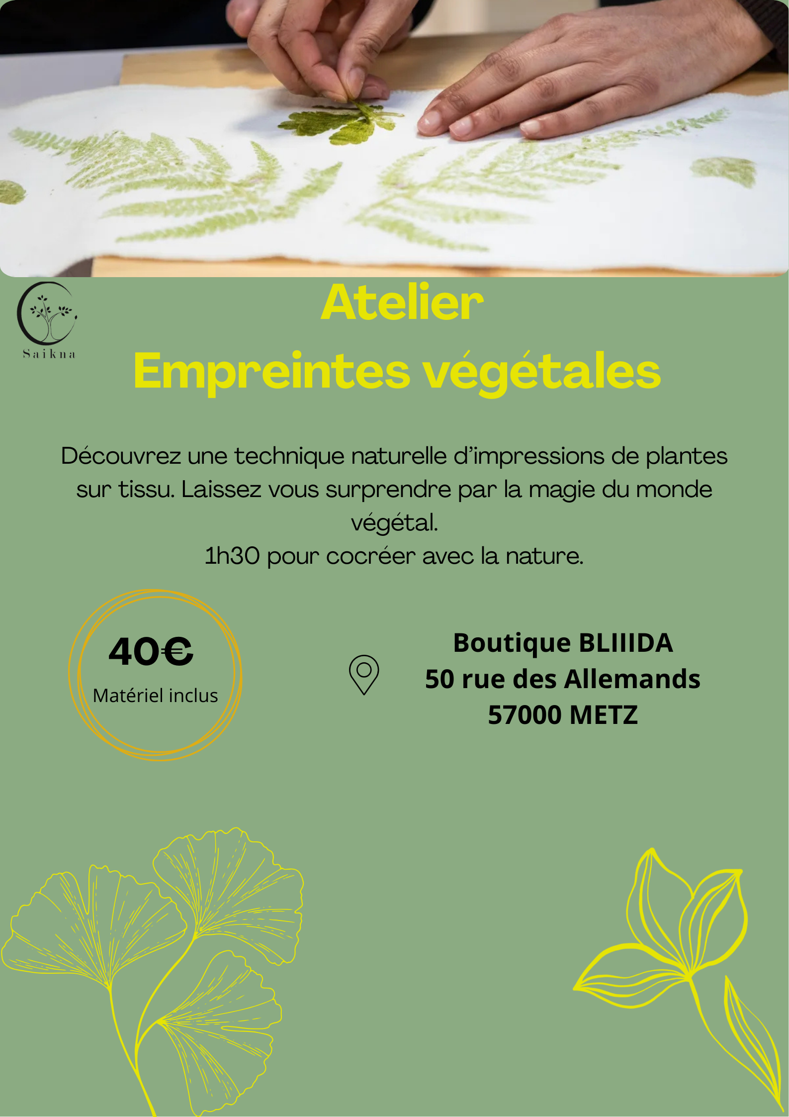 Atelier empreintes végétales 28/03/2026 15h30-17h